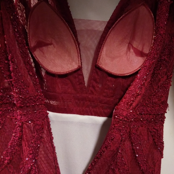 Custom handmade red lace beaded mermaid gown $2500 - Picture 11 of 13